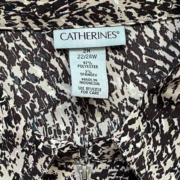 Catherines Plus Size 2X/22W/24W Zip Brown Animal Print Lightweight Airy Tunic - Picture 9 of 9